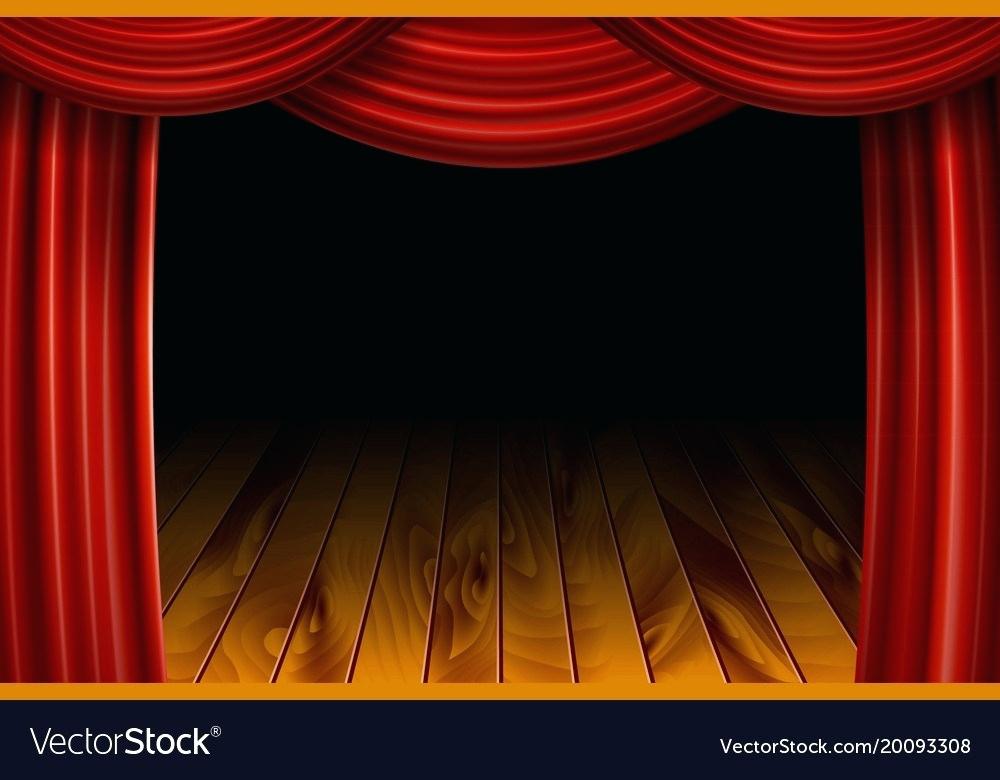 1000x780 Open Red Velvet Movie Curtains With Black Screen Vector Image