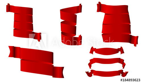 500x292 Ribbons Set Realistic Red Velvet Glossy Paper Ribbon Vector