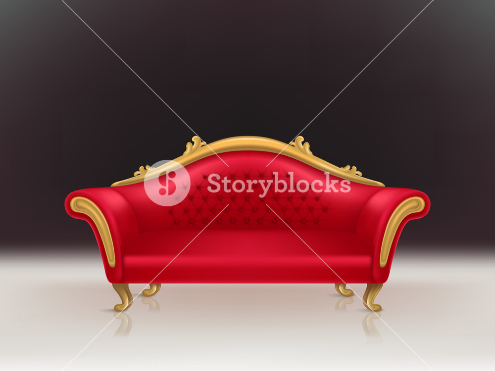 1000x750 Vector Realistic Luxurious Red Velvet Sofa With Golden Carved Legs