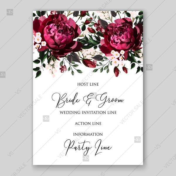 600x600 Burgundy Dark Red Peony Wedding Invitation Watercolor Vector