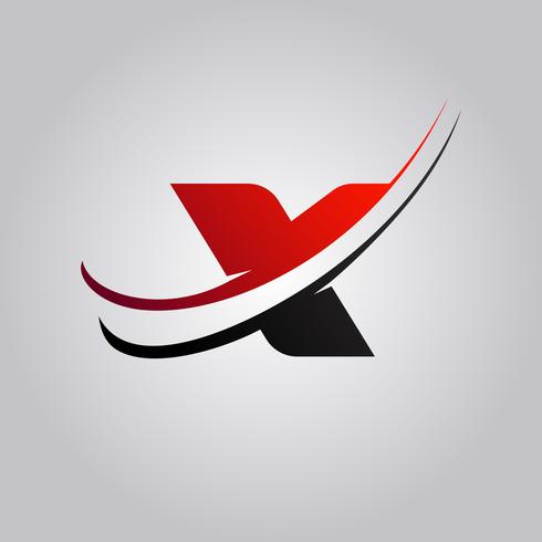 490x490 Initial X Letter Logo With Swoosh Colored Red And Black
