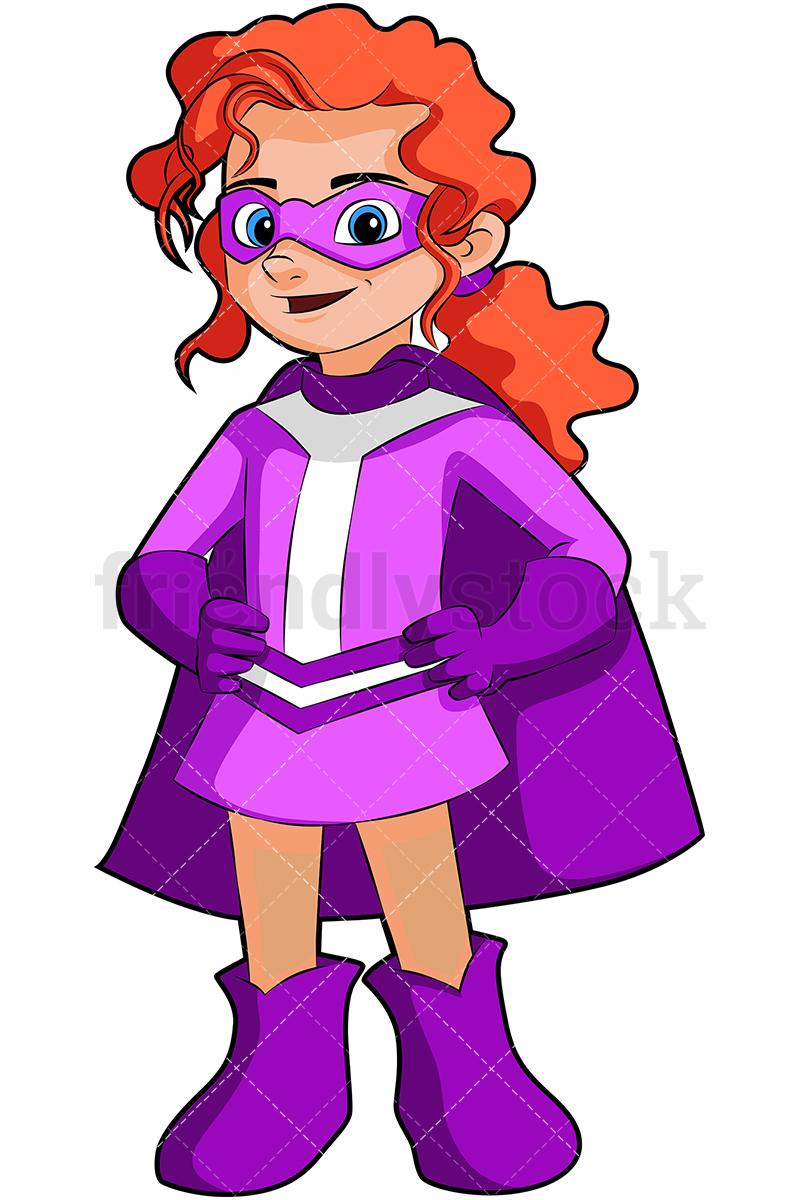 800x1200 Redhead Little Girl Superhero Cartoon Vector Clipart