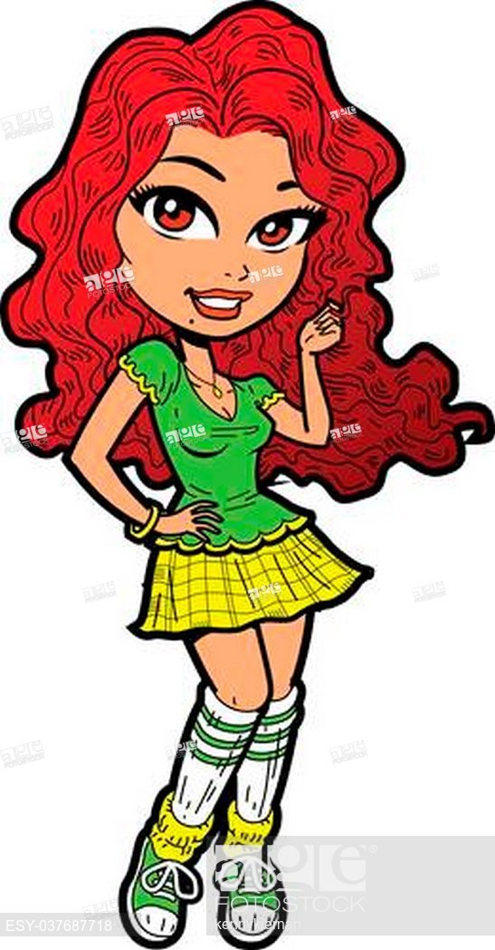 547x1048 Shy Pretty Irish Redhead Teen With Skirt, Stock Vector, Vector