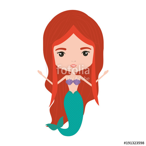 500x500 Mermaid Redhead In Colorful Silhouette Over White Background