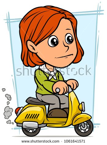 349x470 Cartoon White Cute Smiling Flat Redhead Girl Character Riding