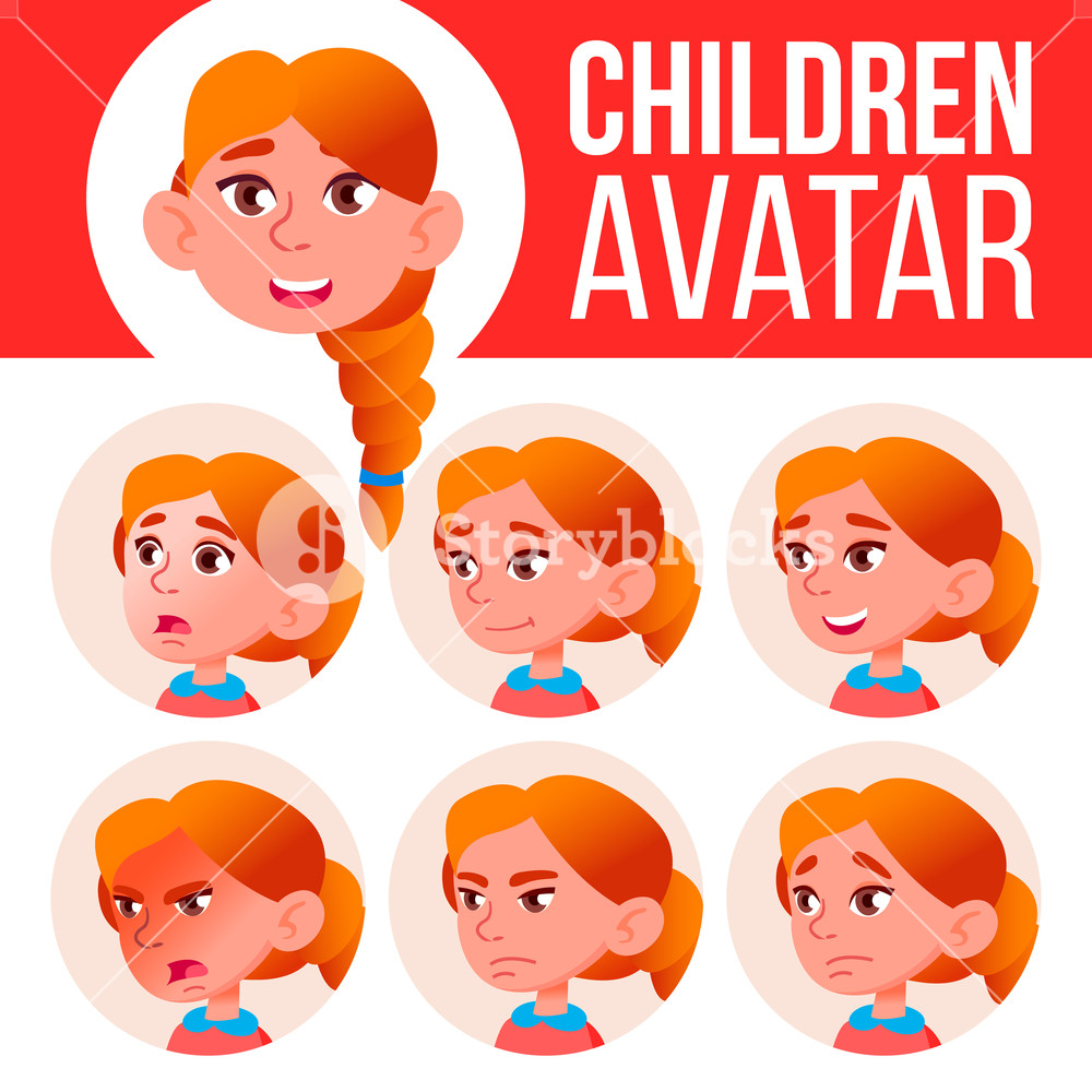 1000x1000 Girl Avatar Set Kid Vector Redhead High School Face Emotions