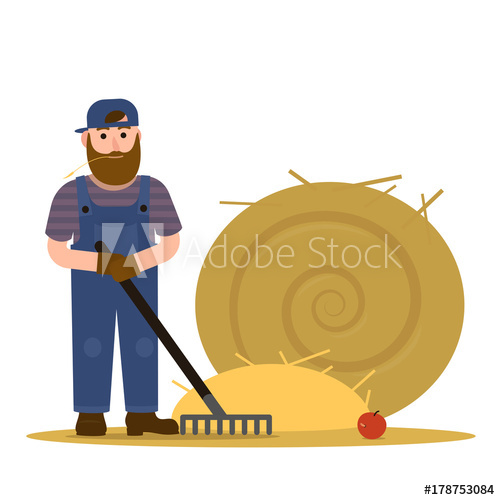 500x500 Farmer Redneck With Beard In Overalls And Baseball Cap Hat Working