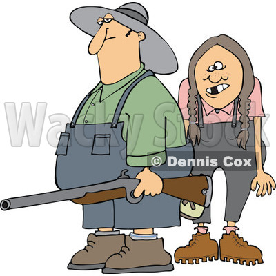 400x400 Cartoon Of A Redneck Hillbilly Man And Woman With A Shotgun