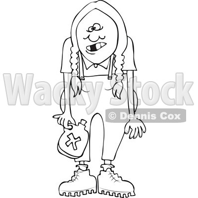 400x400 Cartoon Of An Outlined Redneck Hillbilly Woman With Braids