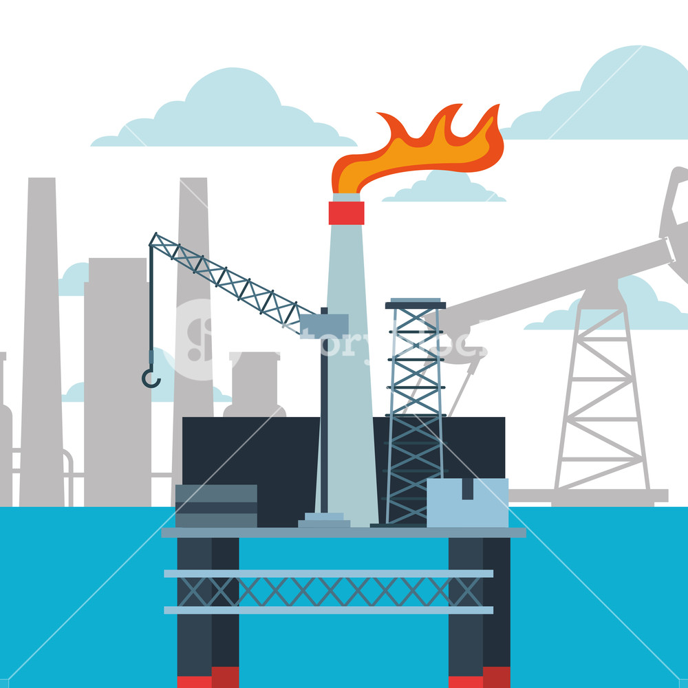 1000x1000 Refinery Plant And Platform Oil Industry Vector Illustration