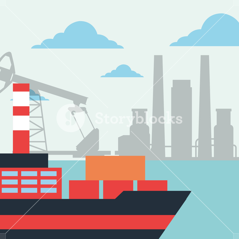 1000x1000 Tanker Ship Transport Refinery Oil Industry Vector Illustration