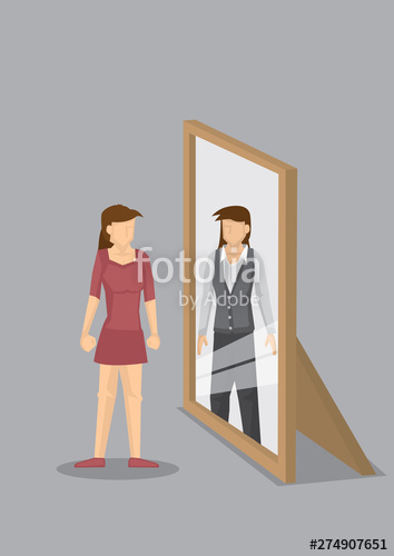 354x500 Woman Sees Herself As Professional In Mirror Reflection Vector