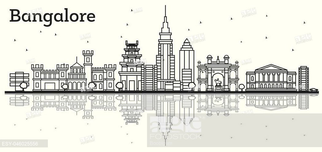1049x496 Outline Bangalore Skyline With Historic Buildings And Reflections