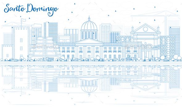 590x347 Outline Santo Domingo Skyline With Blue Buildings And Reflections