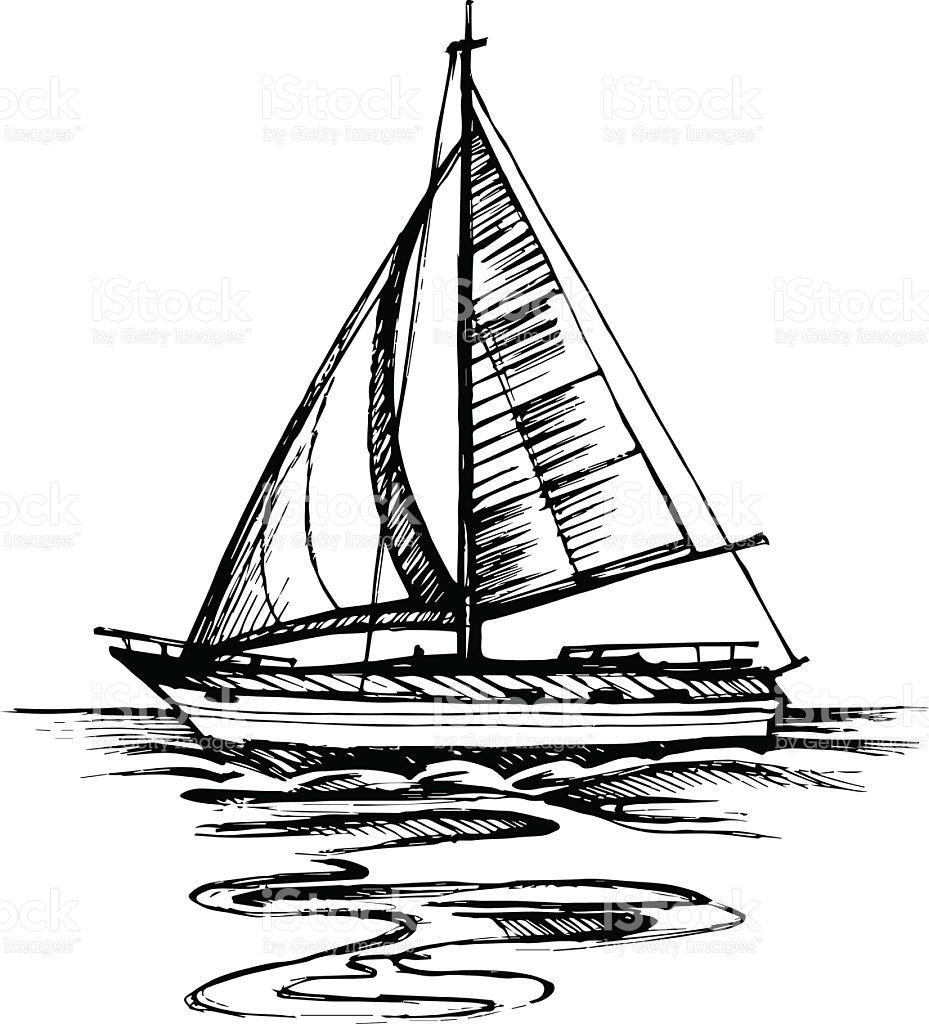 929x1024 Sailing Boat Vector Sketch Isolated With Reflection Sea Yacht