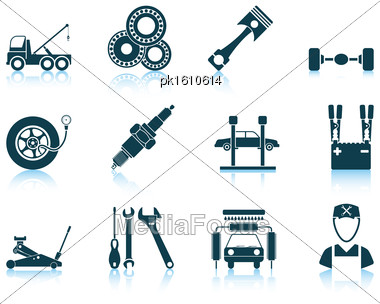 380x304 Set Twelve Service Station Icons Reflections Vector Illustration