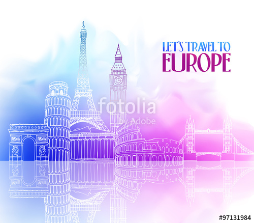 500x438 Travel Europe Hand Drawing With Famous Landmarks And Places