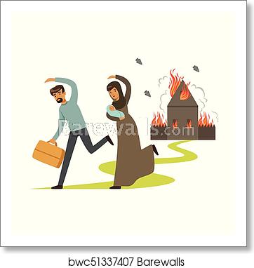 362x382 Stateless Refugee Family Escaping From War Vector Illustration