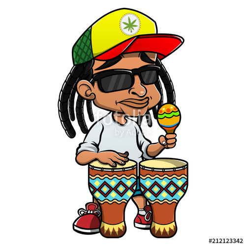500x500 Street Musicians Playing Reggae Music With Marakas And Djembe