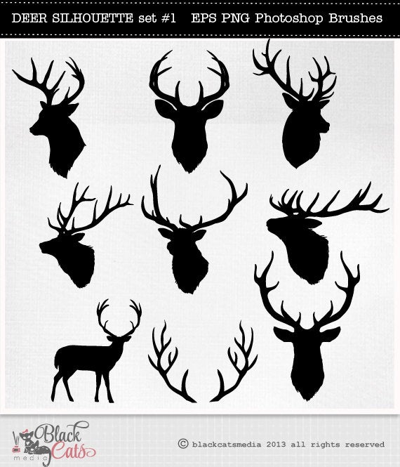 570x665 Deer Head Silhouettes Reindeer Antlers Clipart Deer Etsy