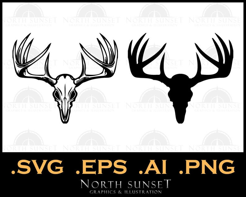 794x635 Deer Skull W Antlers Vector Skull Png Etsy