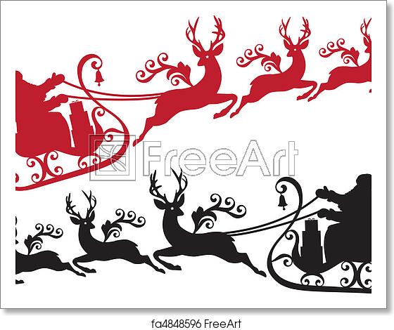 560x470 Free Art Print Of Santa With Sleigh And Reindeer Santa With His