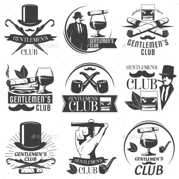 590x590 Gentlemen Club Label Set With Descriptions Of Club For Men Whiskey