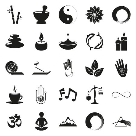 450x450 Simple Black Style Or Design Yoga Icons Set For Spa Center, Relax