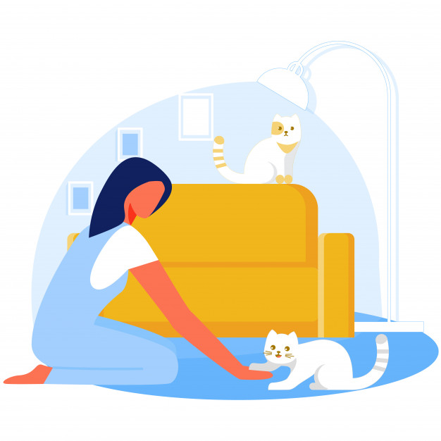 626x626 Woman Playing With Cat In Living Room, Relax Vector Premium