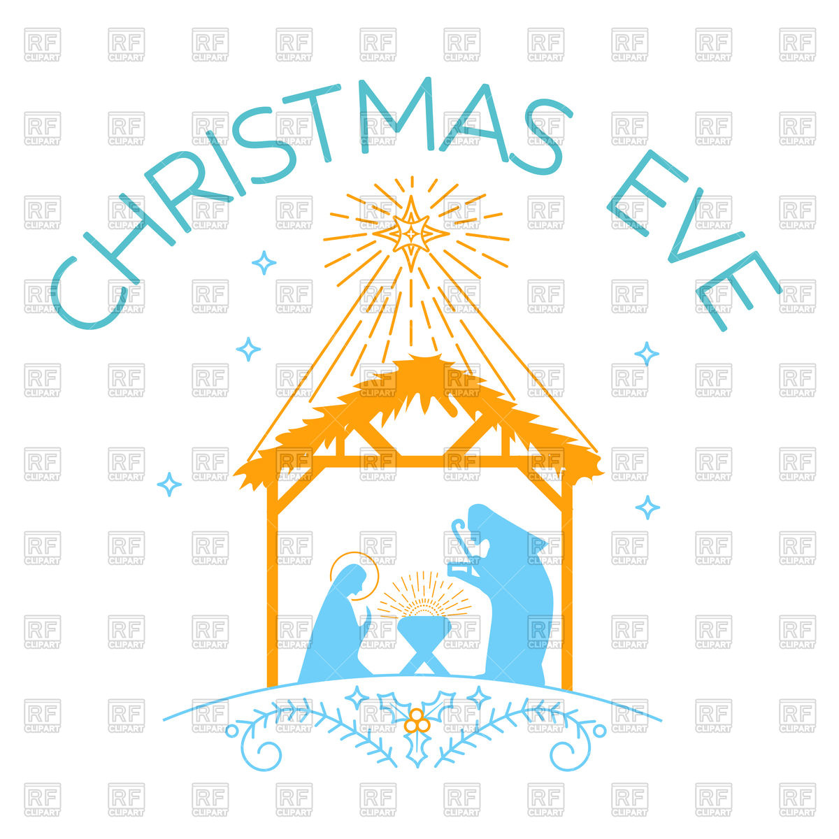 1200x1200 Christmas Eve Greeting Card, Religious Scene Vector Image