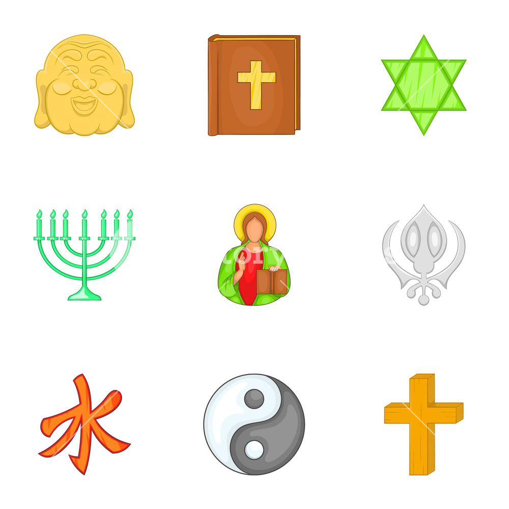 1000x1000 Religious Faith Icons Set Cartoon Illustration Of Religious