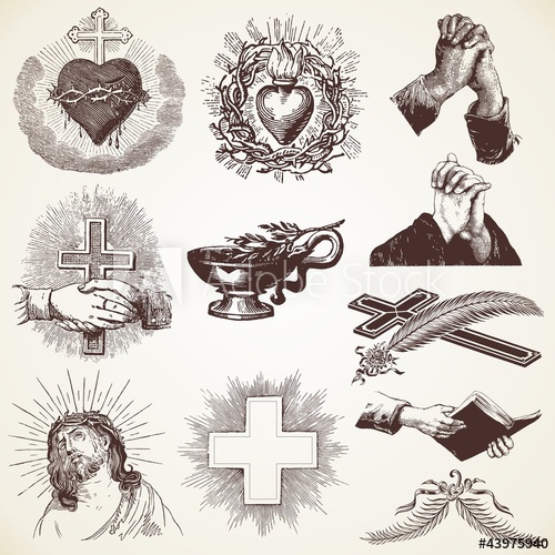 500x500 Vintage Religious Vector Pack Illustrations, Praying Hands