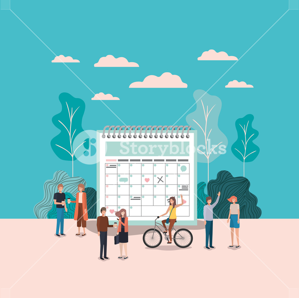 1000x996 Mini People With Calendar Reminder Vector Illustration Design