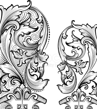 392x440 Renaissance Corners Hand Engraving Scrollwork Stock Vector