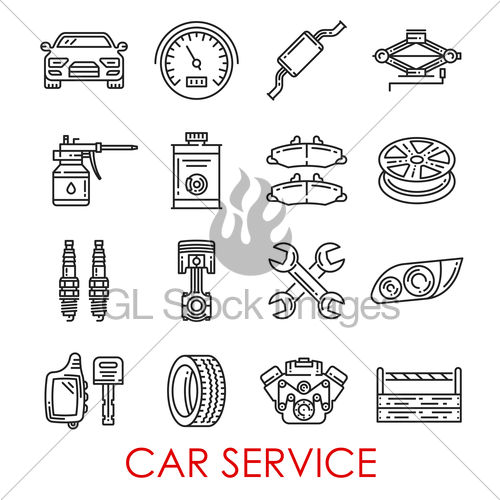 500x500 Car Service And Auto Repair Vector Thin Line Icons Gl Stock Images