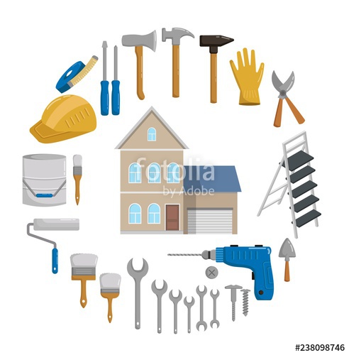 492x500 Home Renovation Of Building Tools Repair Vector Cartoon