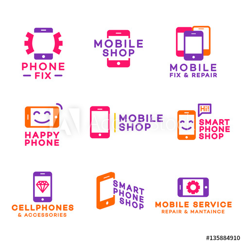 500x500 Mobile Shop Logo Set Color For Corporate Identity Design