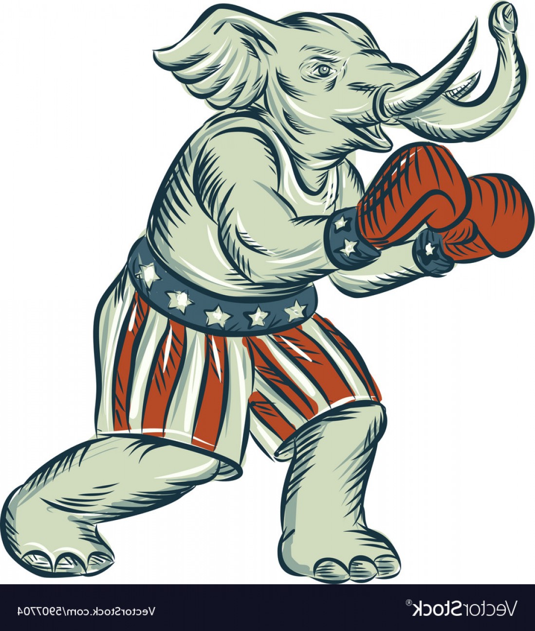 1099x1296 Republican Elephant Boxer Mascot Isolated Etching Vector Catchsplace