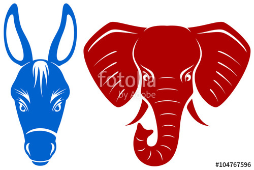 500x334 Vector Illustration Of A Donkey And An Elephant, Representing