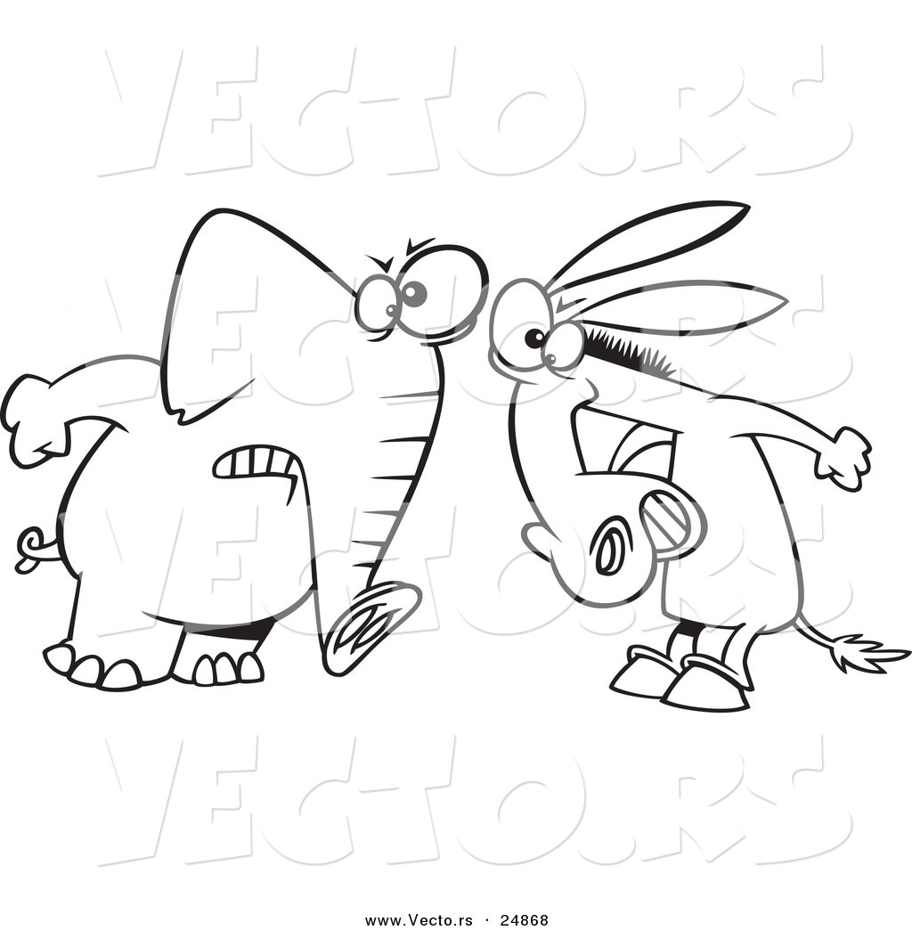 Vector Of A Cartoon Opposing Democratic Donkey And Republican 1024x1044 Vector Of A Cartoon Opposing Democratic Donkey And Republican