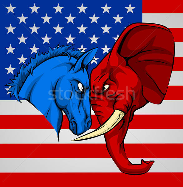 586x600 Elephant Donkey Democrat Republican Fight Vector Illustration