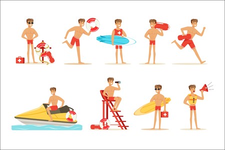 450x300 Lifeguard Man Character Doing His Job Water Rescue Vector