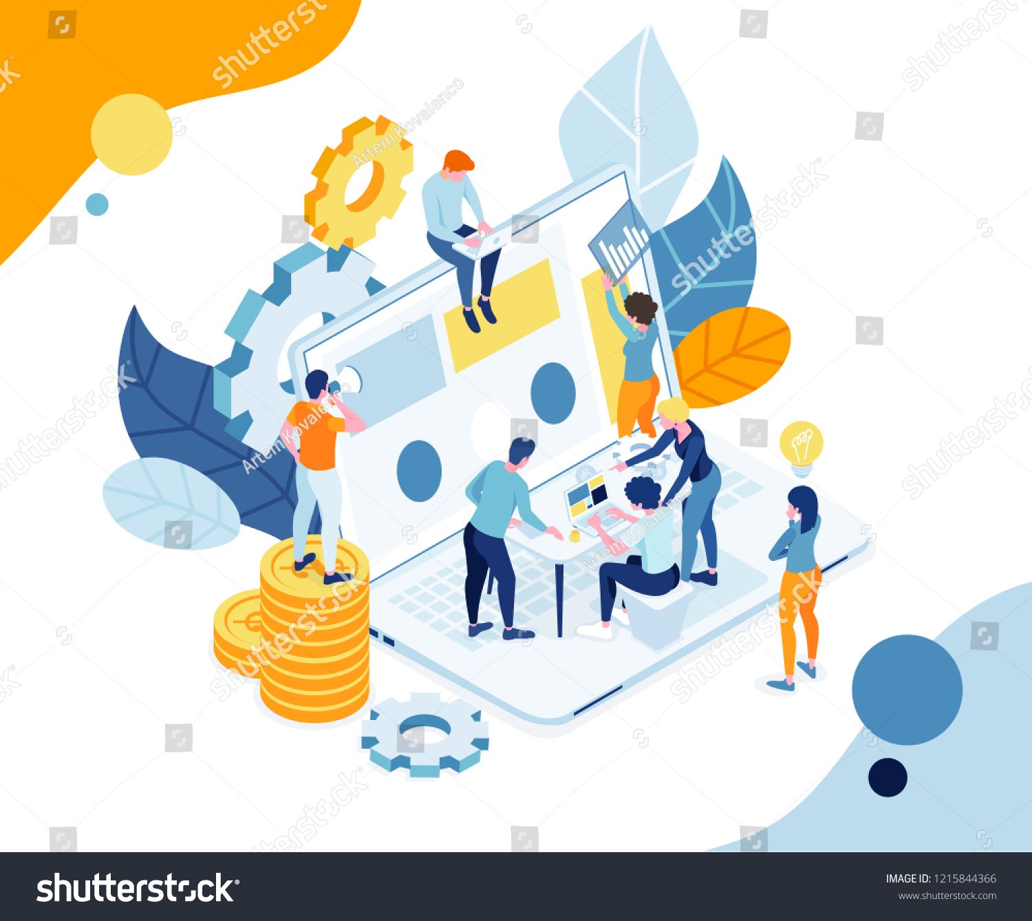 1500x1338 Vector Illustration Team Work On The Business Research