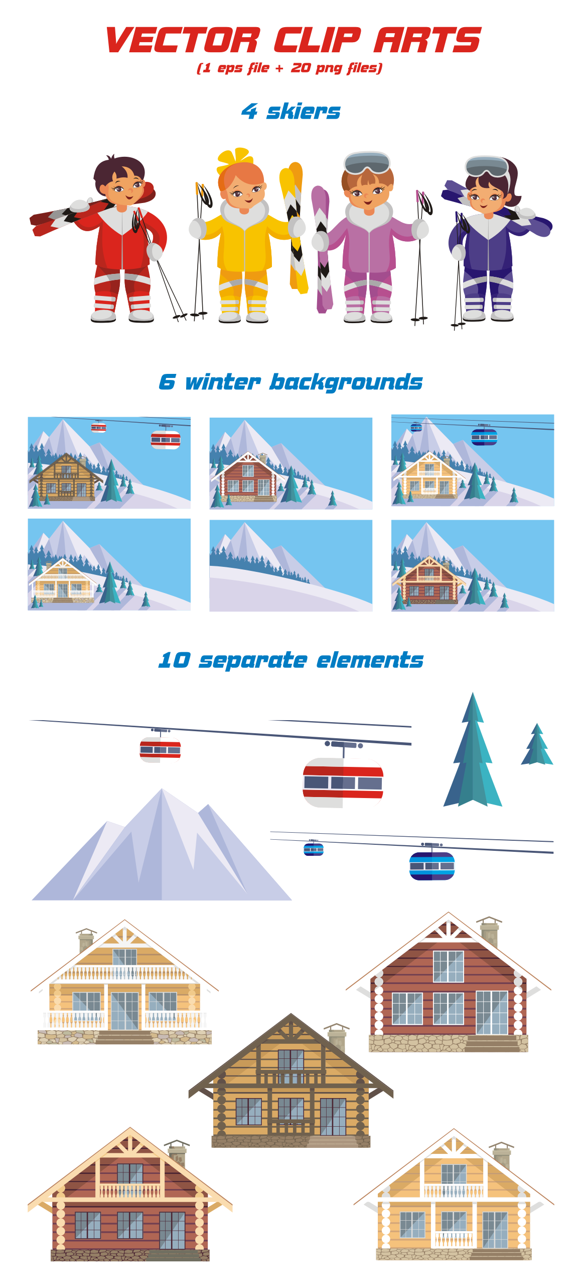 1160x2555 Ski Resort Vector Clip Art Illustrations Graphic
