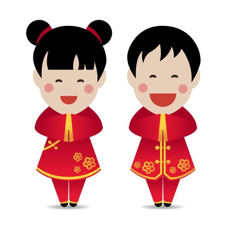 450x450 Cute Chinese Boy And Girl Standing Respect Vector Design Royalty