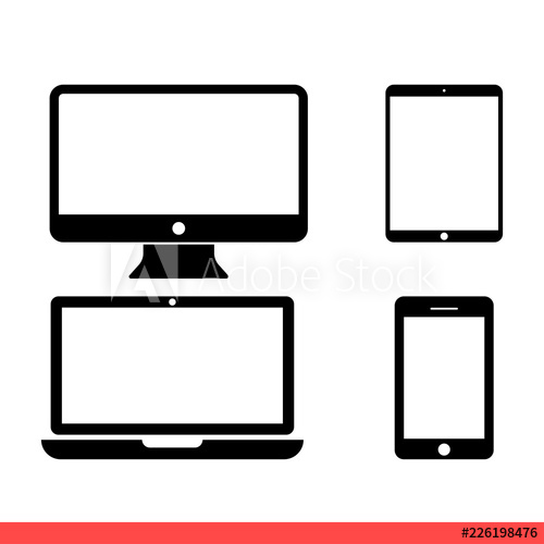 500x500 Responsive Vector Icon, Computer Symbol Simple, Flat Design
