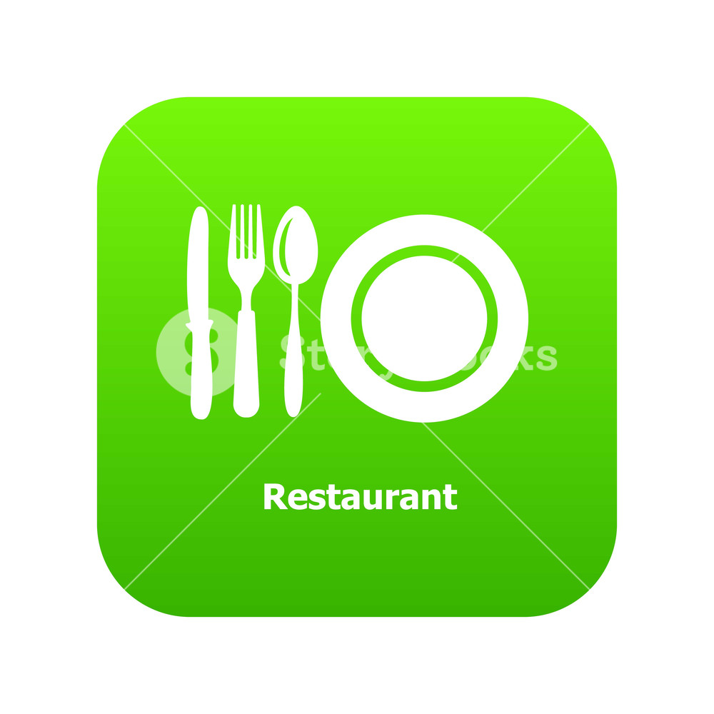 1000x1000 Restaurant Icon Green Vector Isolated On White Background Royalty