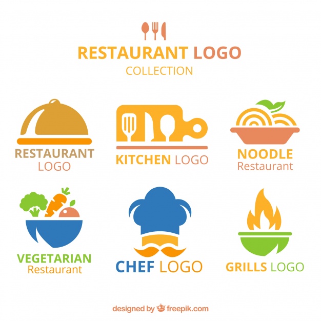 626x626 Flat Variety Of Colorful Restaurant Logos Vector Free Download