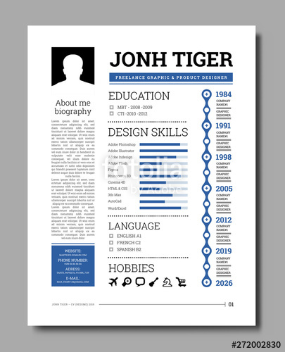 405x500 Cv Resume Template Vector With A Timeline Of Work, Training