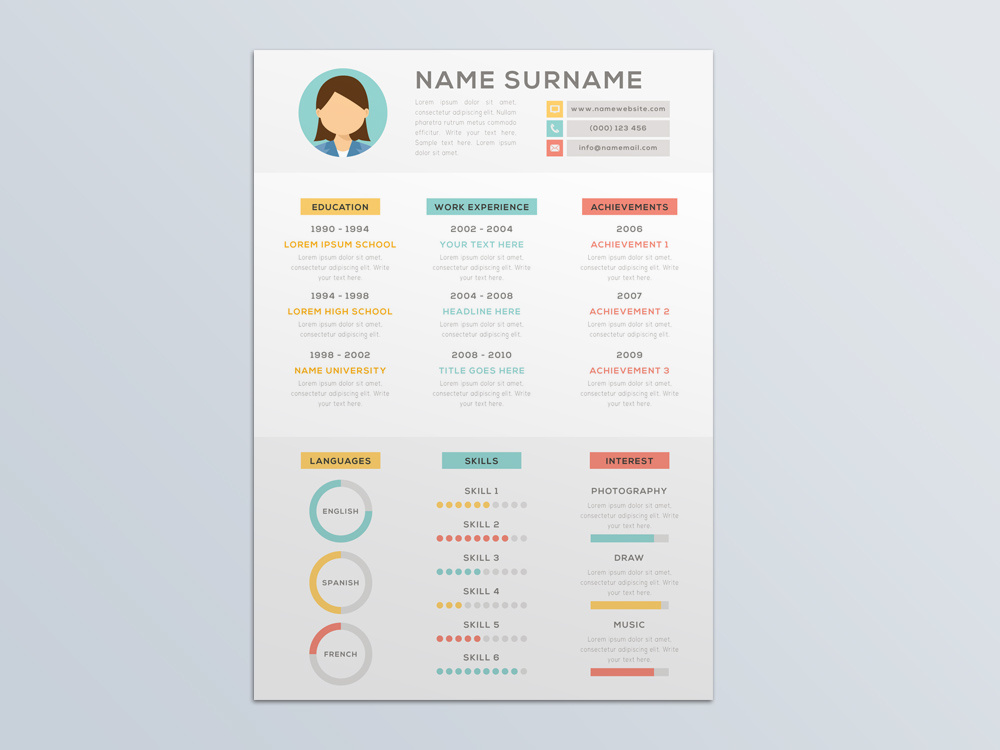 1000x750 Free Vector Resume Template With Infographic Style